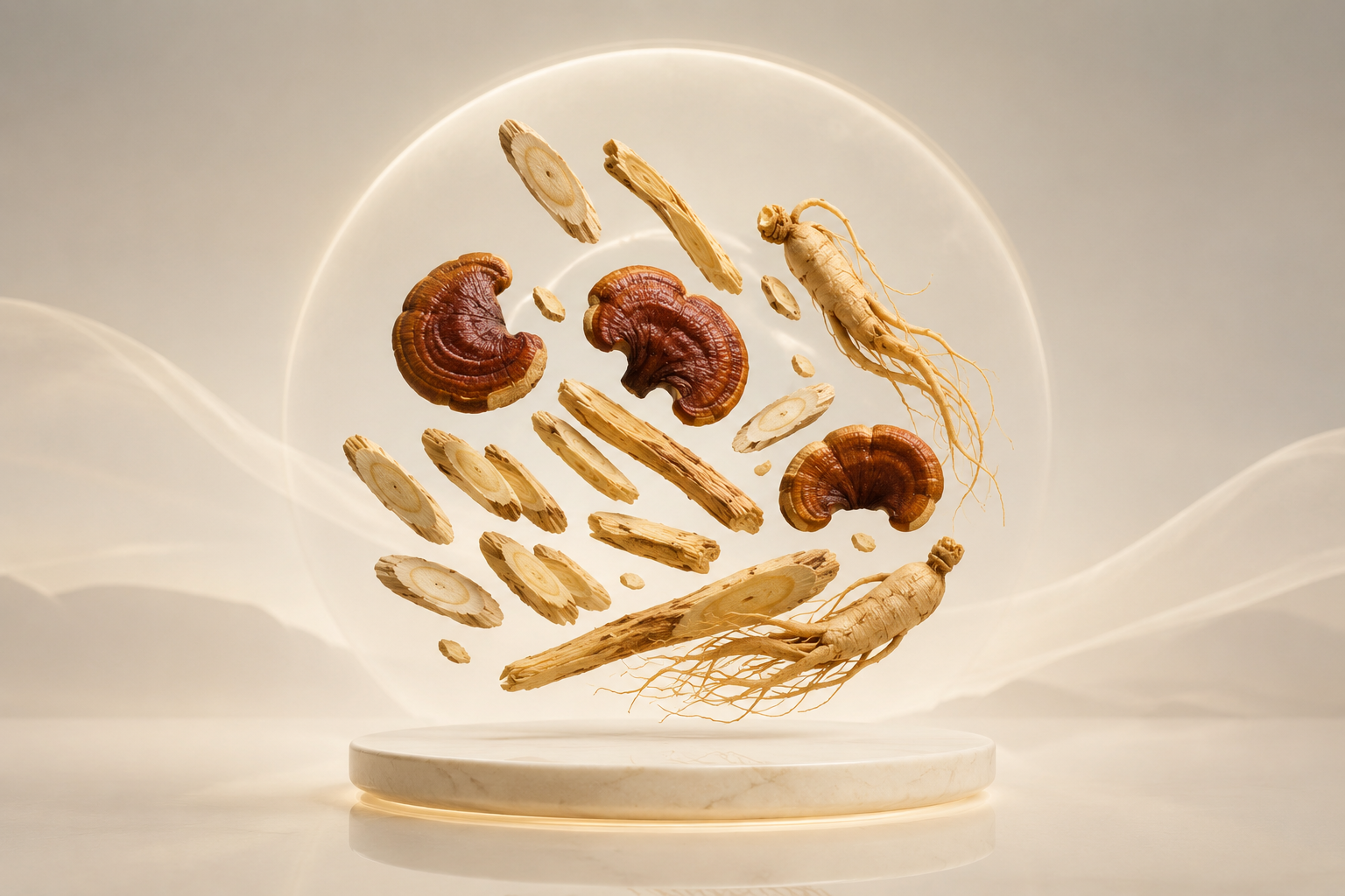 Reishi, ginseng and astragalus — the three adaptogens in the still—room Longevity Shot